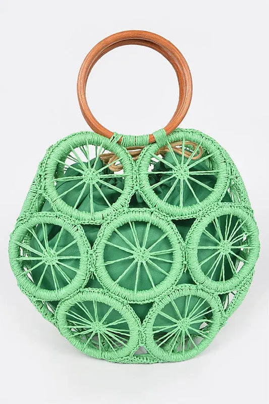 Bamboo Fuschia Pink Weaved Cording Summer Clutch Handbag