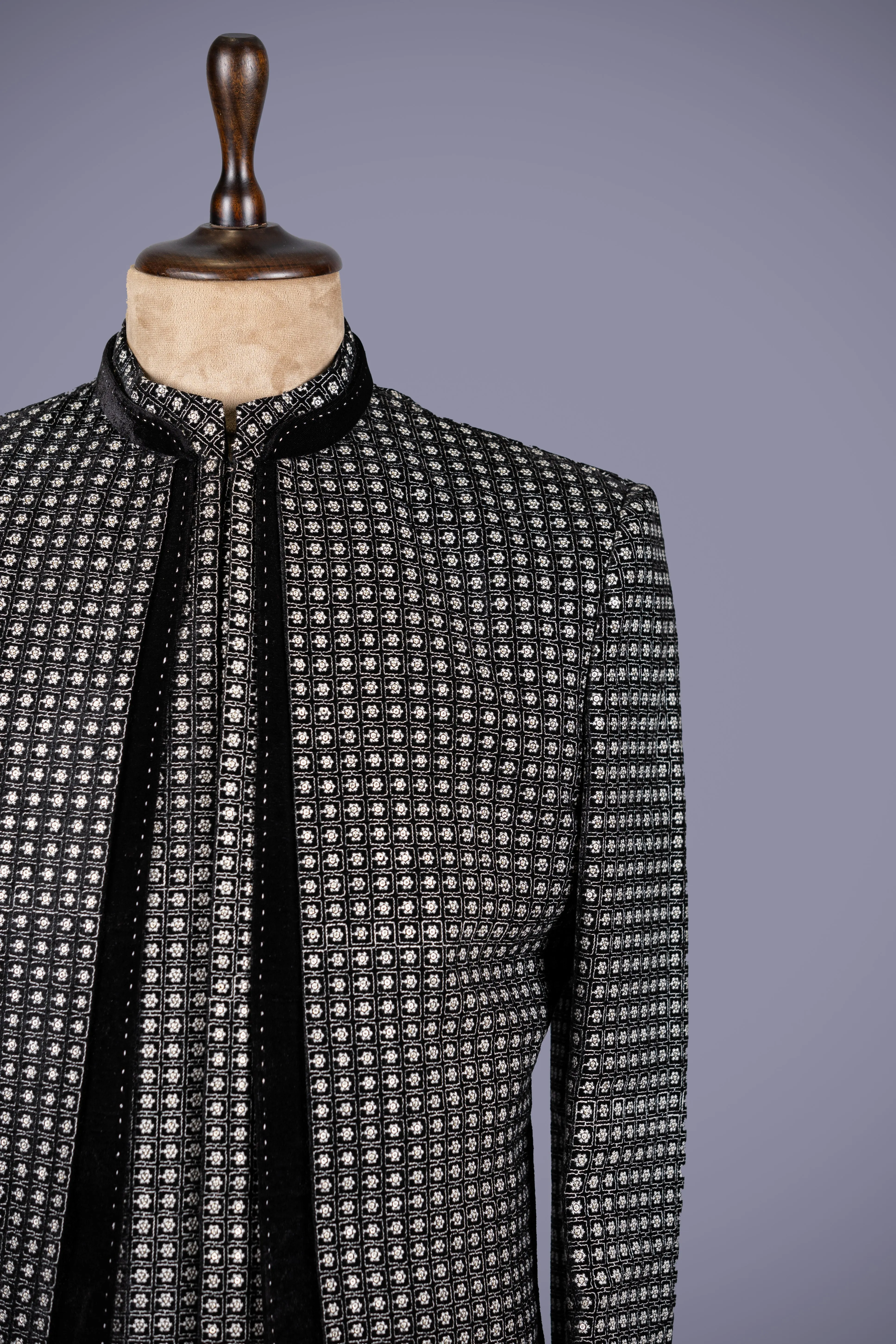 Black Indo Western with Striking Machine Embroidery