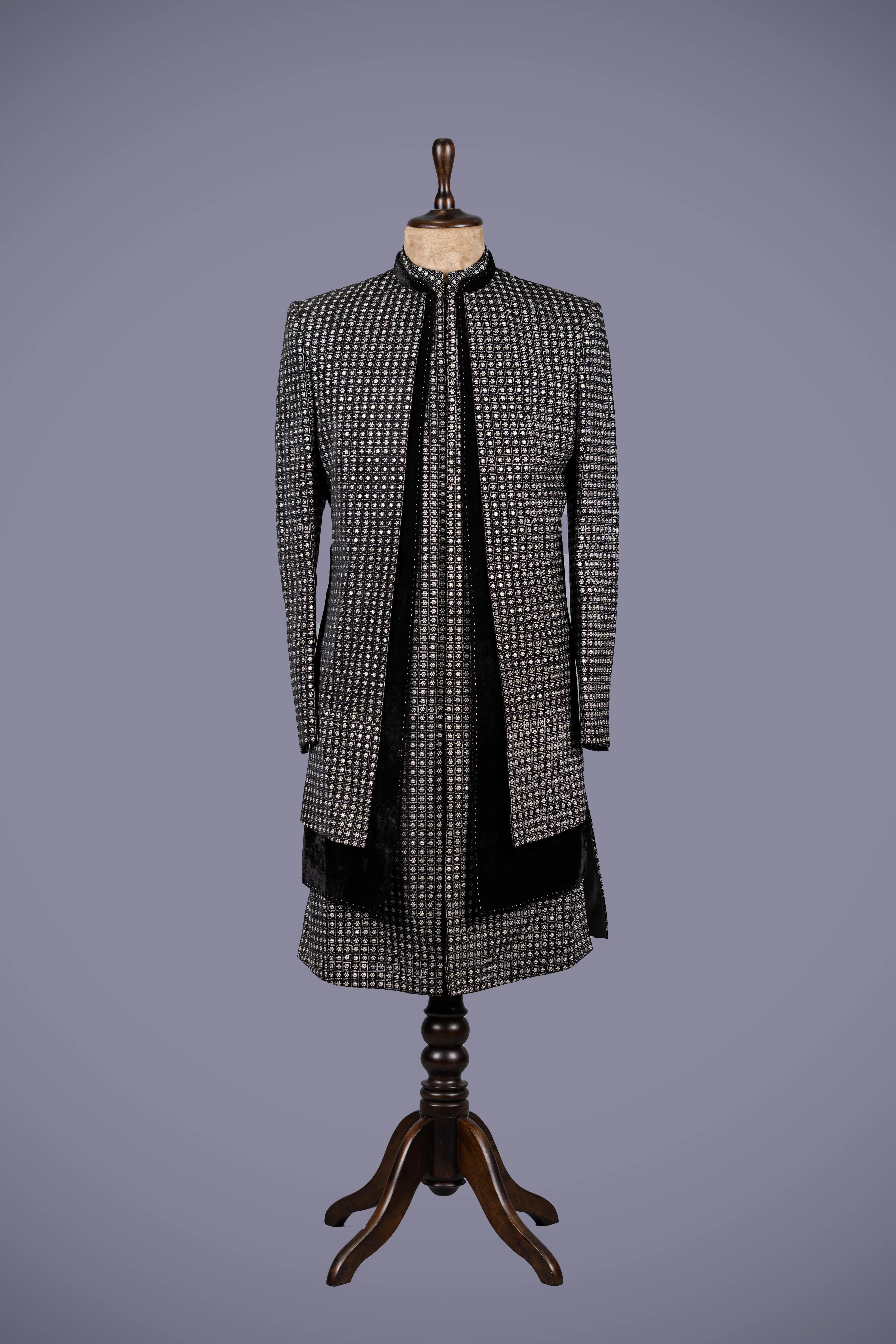 Black Indo Western with Striking Machine Embroidery