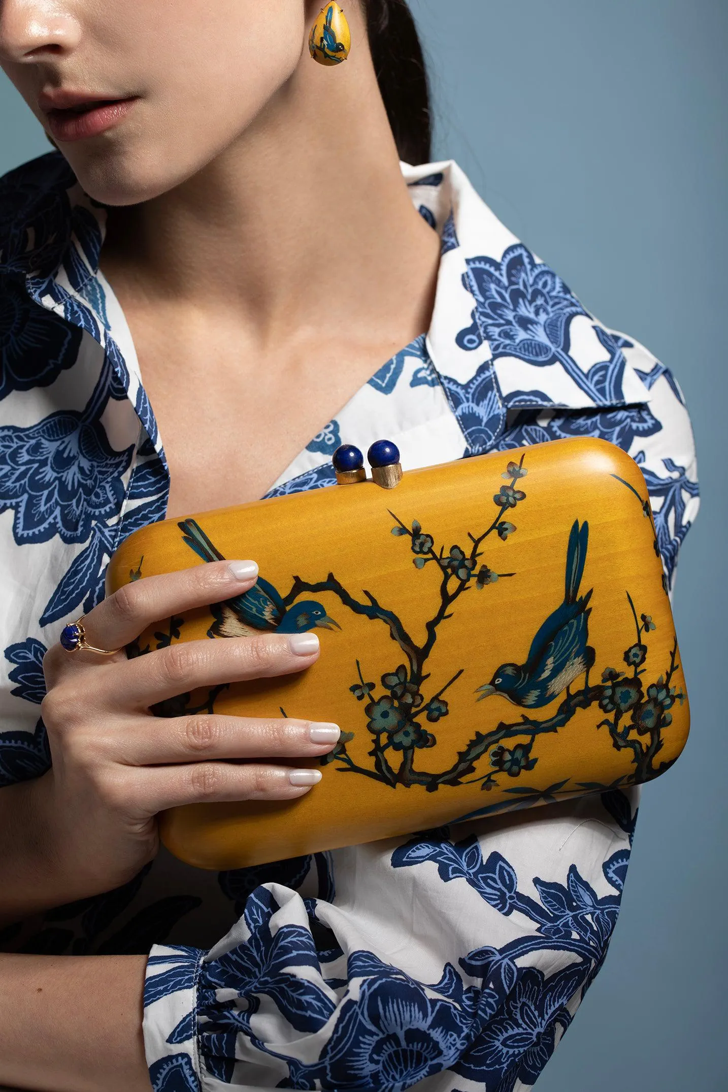 Blue Bird Marquetry Clutch