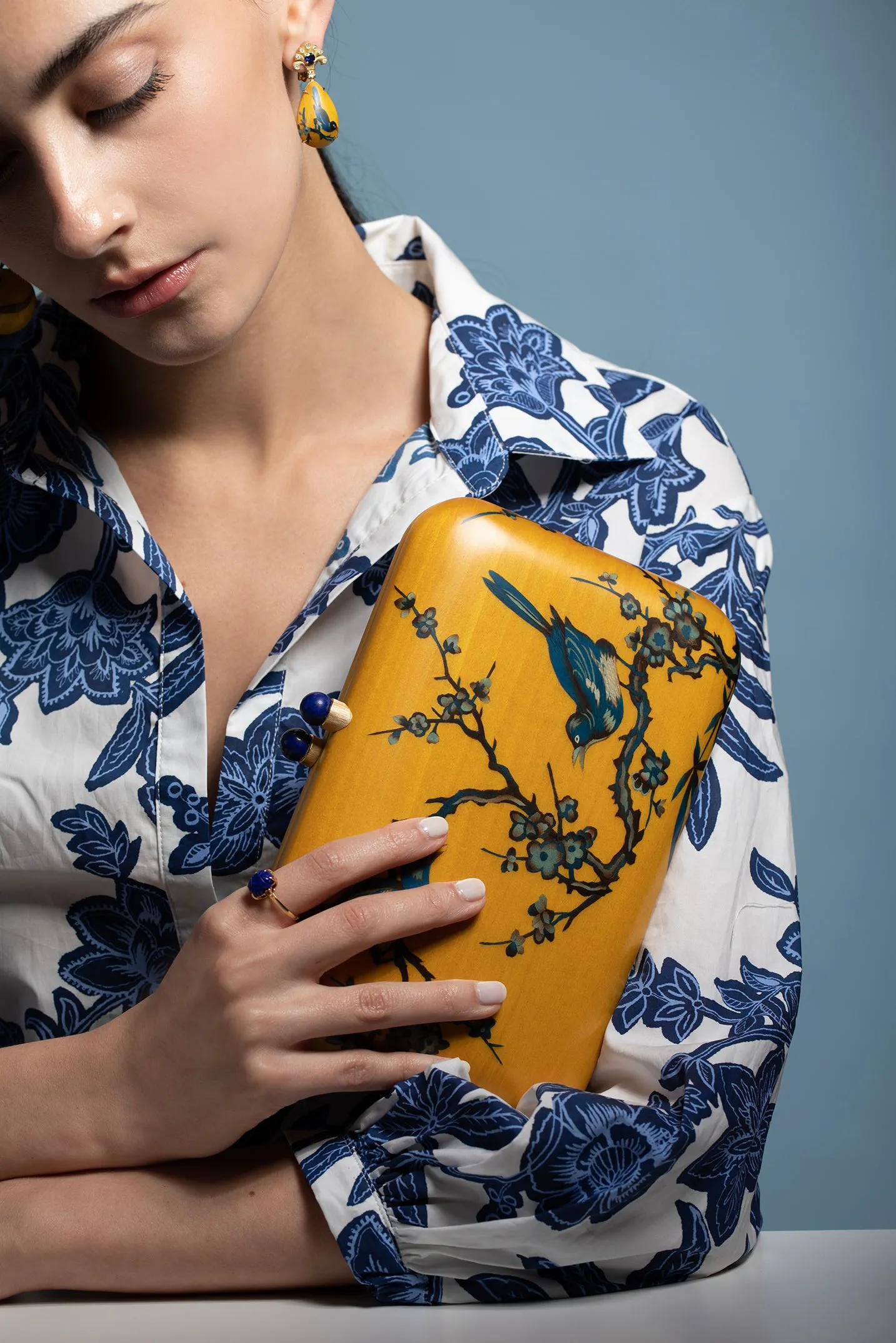Blue Bird Marquetry Clutch