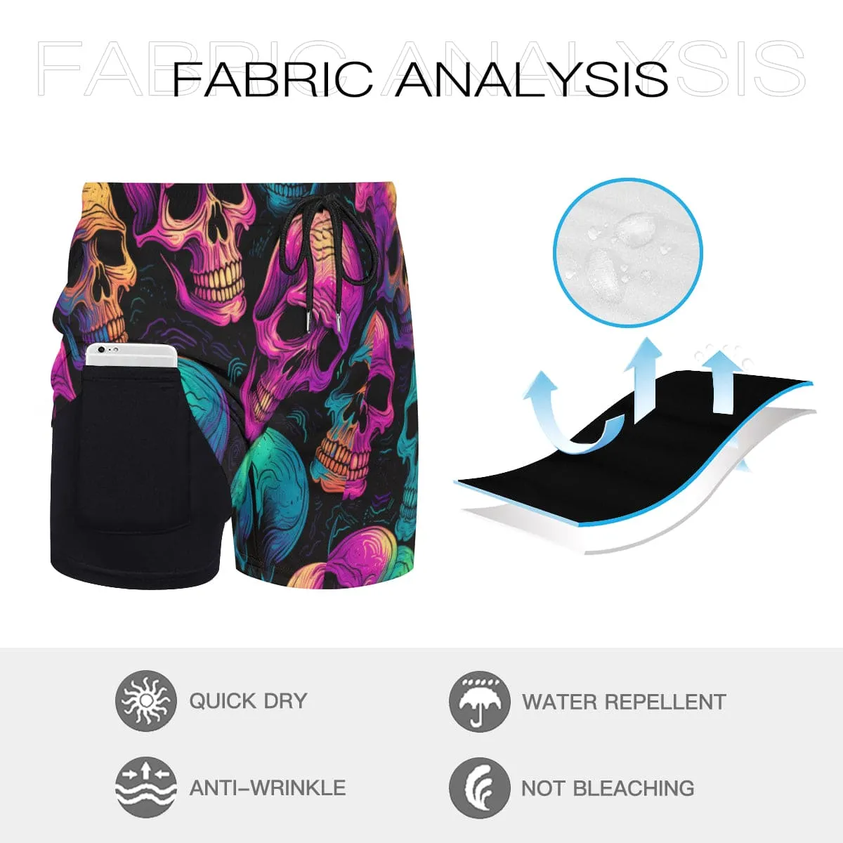 Bold and Striking Black Patterned Beach Shorts with Vibrant Skull Design