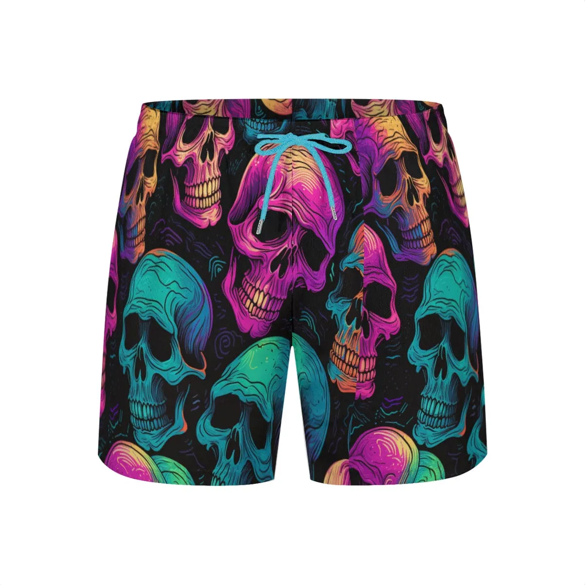 Bold and Striking Black Patterned Beach Shorts with Vibrant Skull Design