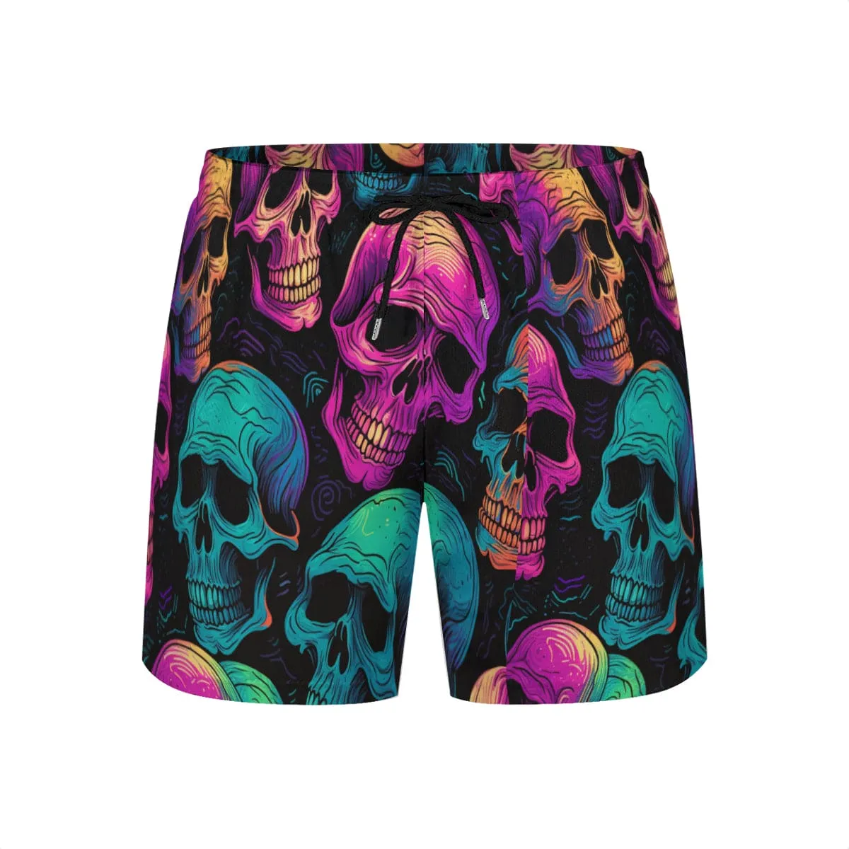 Bold and Striking Black Patterned Beach Shorts with Vibrant Skull Design