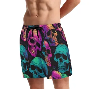 Bold and Striking Black Patterned Beach Shorts with Vibrant Skull Design