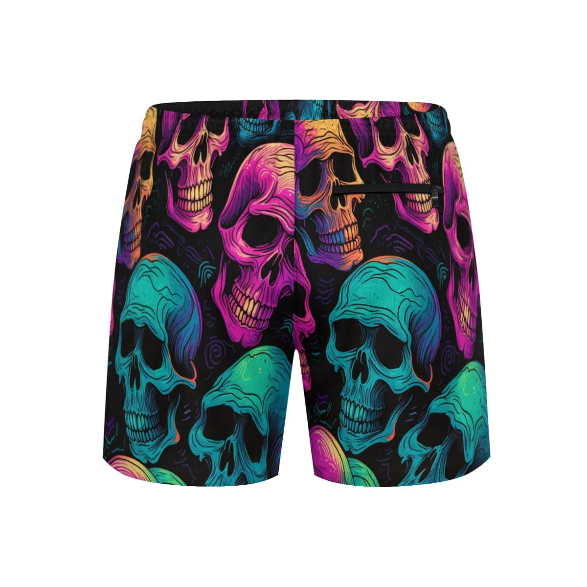 Bold and Striking Black Patterned Beach Shorts with Vibrant Skull Design