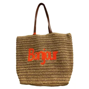 Bonjour Hand Woven in Bali Bag Boho Straw Shoulder Tote Rattan Bag Eco Friendly Lightweight Bag