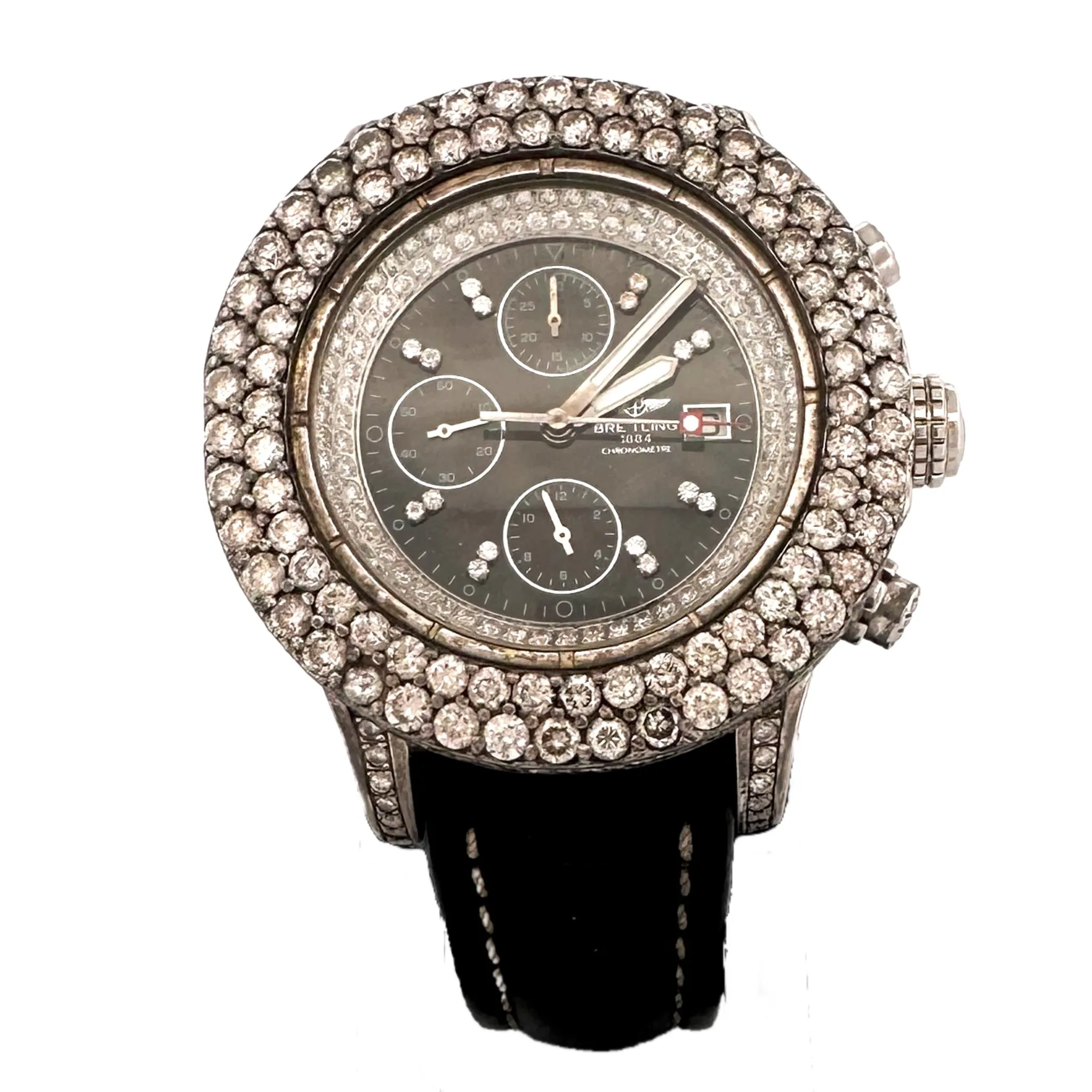 Breitling Super Avenger Chronograph with Diamonds Leather Strap Watch