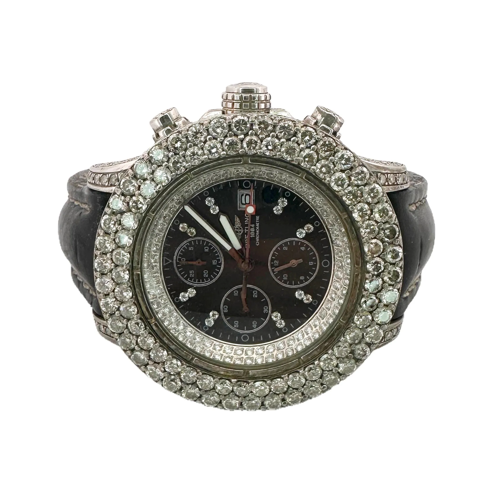 Breitling Super Avenger Chronograph with Diamonds Leather Strap Watch
