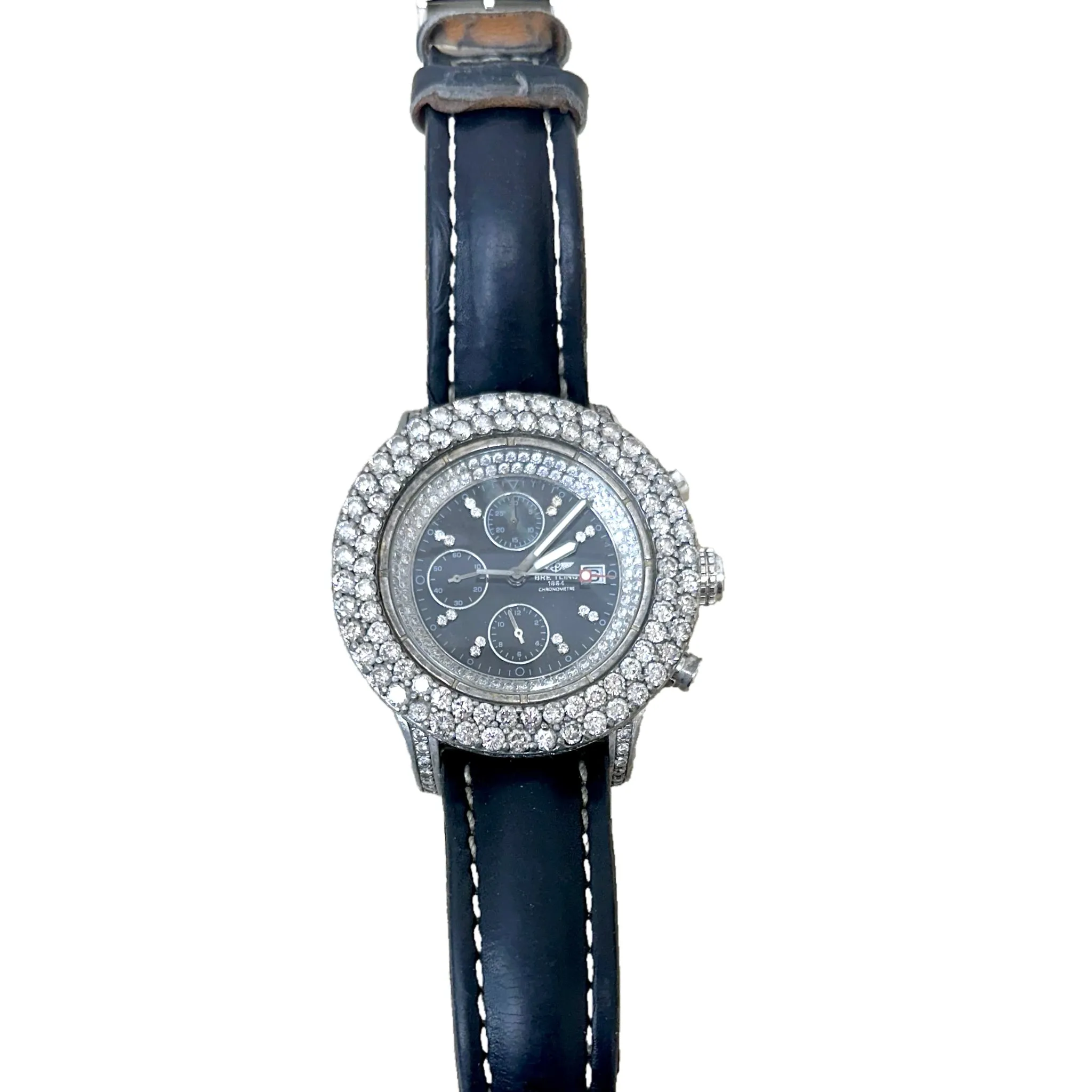 Breitling Super Avenger Chronograph with Diamonds Leather Strap Watch