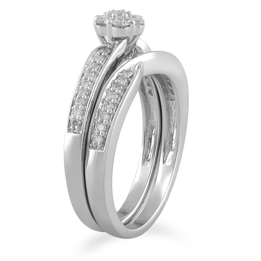 Brilliant Flower Shoulder Ring with 0.40ct of Diamonds in 9ct White Gold