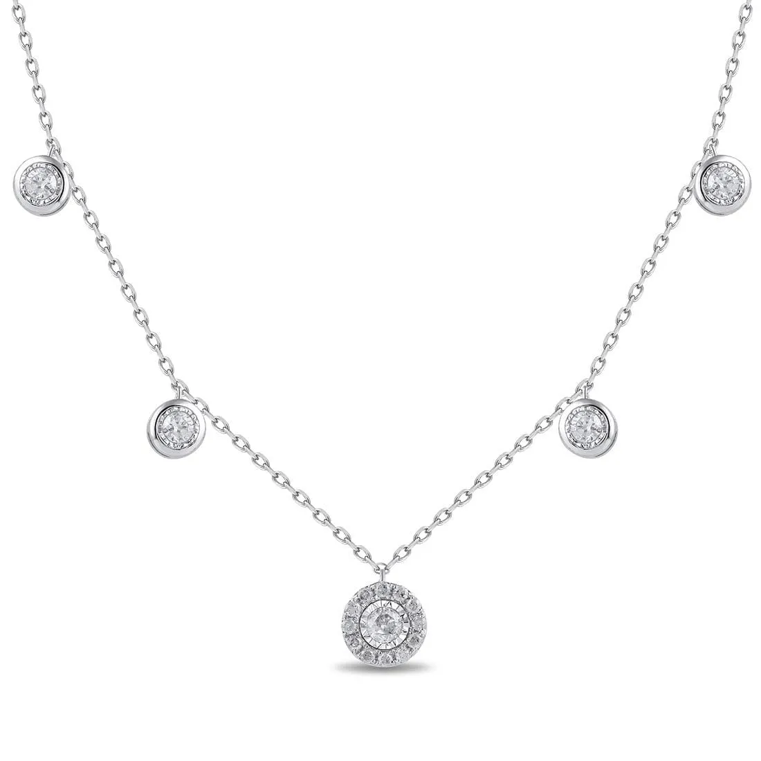 Brilliant Solitaire 4 Station Necklace with 1/2ct of Diamonds in Sterling Silver