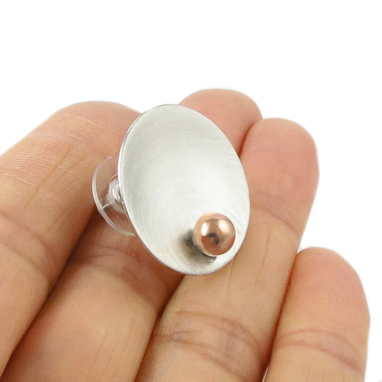 Brushed Satin 925 Silver and Copper Circle Earrings
