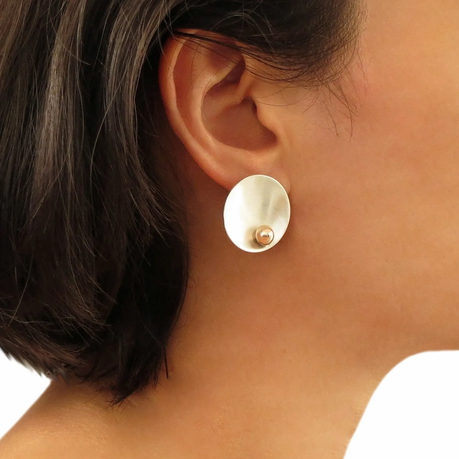 Brushed Satin 925 Silver and Copper Circle Earrings
