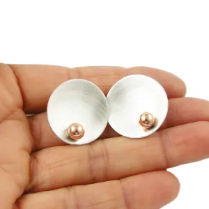 Brushed Satin 925 Silver and Copper Circle Earrings