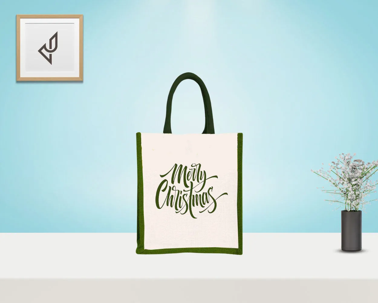 Bulk Order Return Gifts - Customized "Merry Christmas" Print Jute Bags with Zipper (10 X 5 X 12 inches)