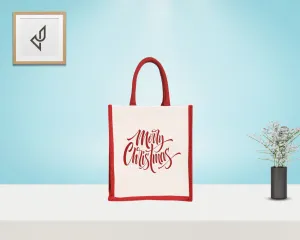 Bulk Order Return Gifts - Customized "Merry Christmas" Print Jute Bags with Zipper (10 X 5 X 12 inches)