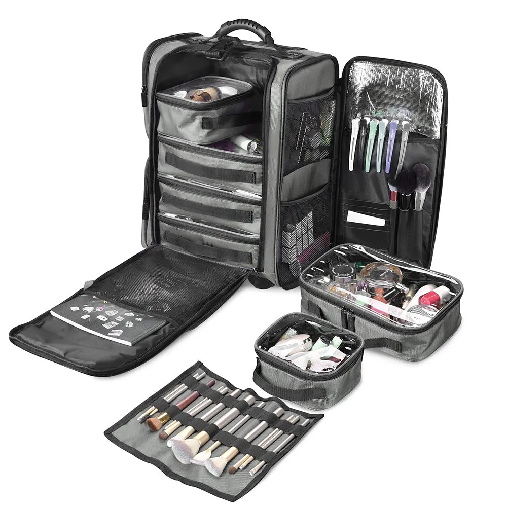 Byootique MassLux Gray Rolling Makeup Case Travel Bag