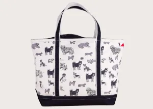 Canvas Zippered Large Tote - Dog Print