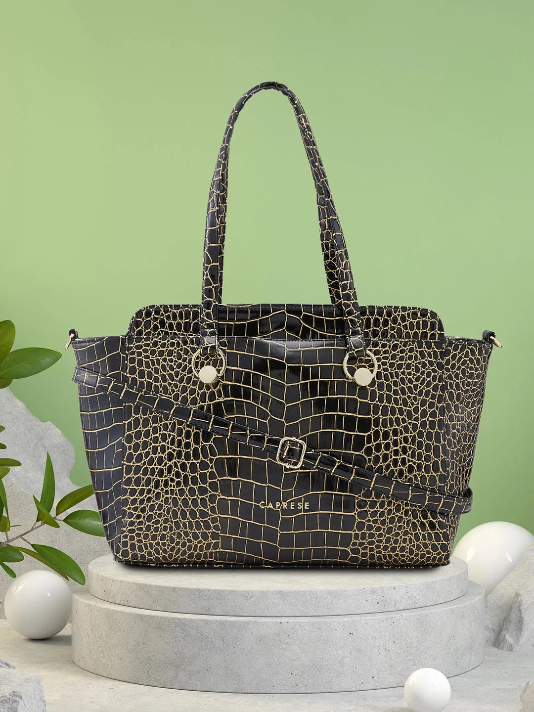 Caprese Miranda Satchel Large Croco Womens Handbag Black