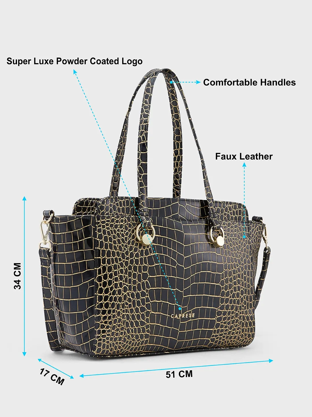 Caprese Miranda Satchel Large Croco Womens Handbag Black