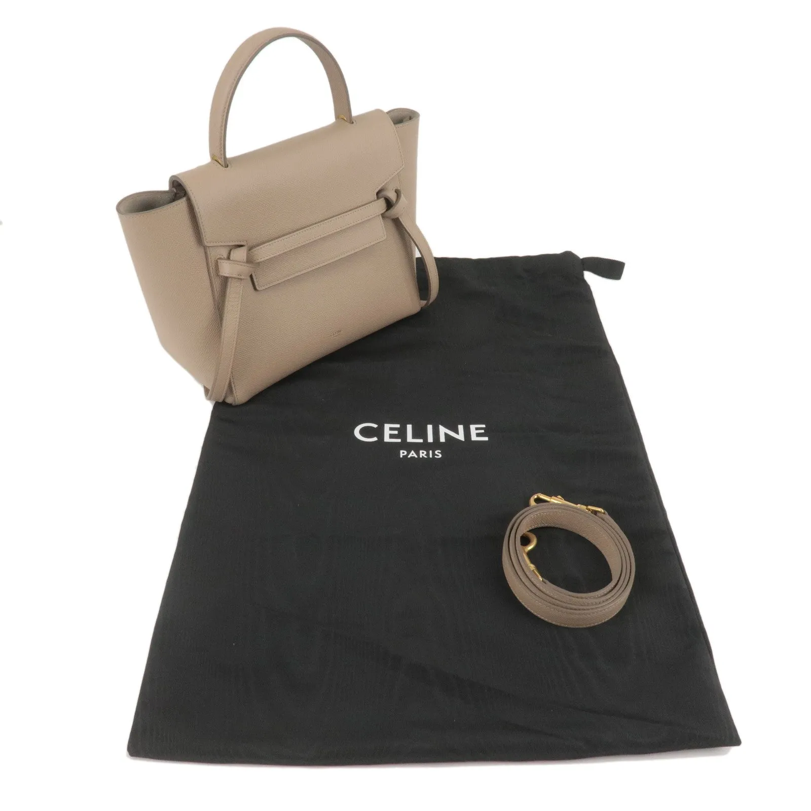 CELINE Leather Micro Belt Bag 2Way Hand Bag Light Taupe 189153