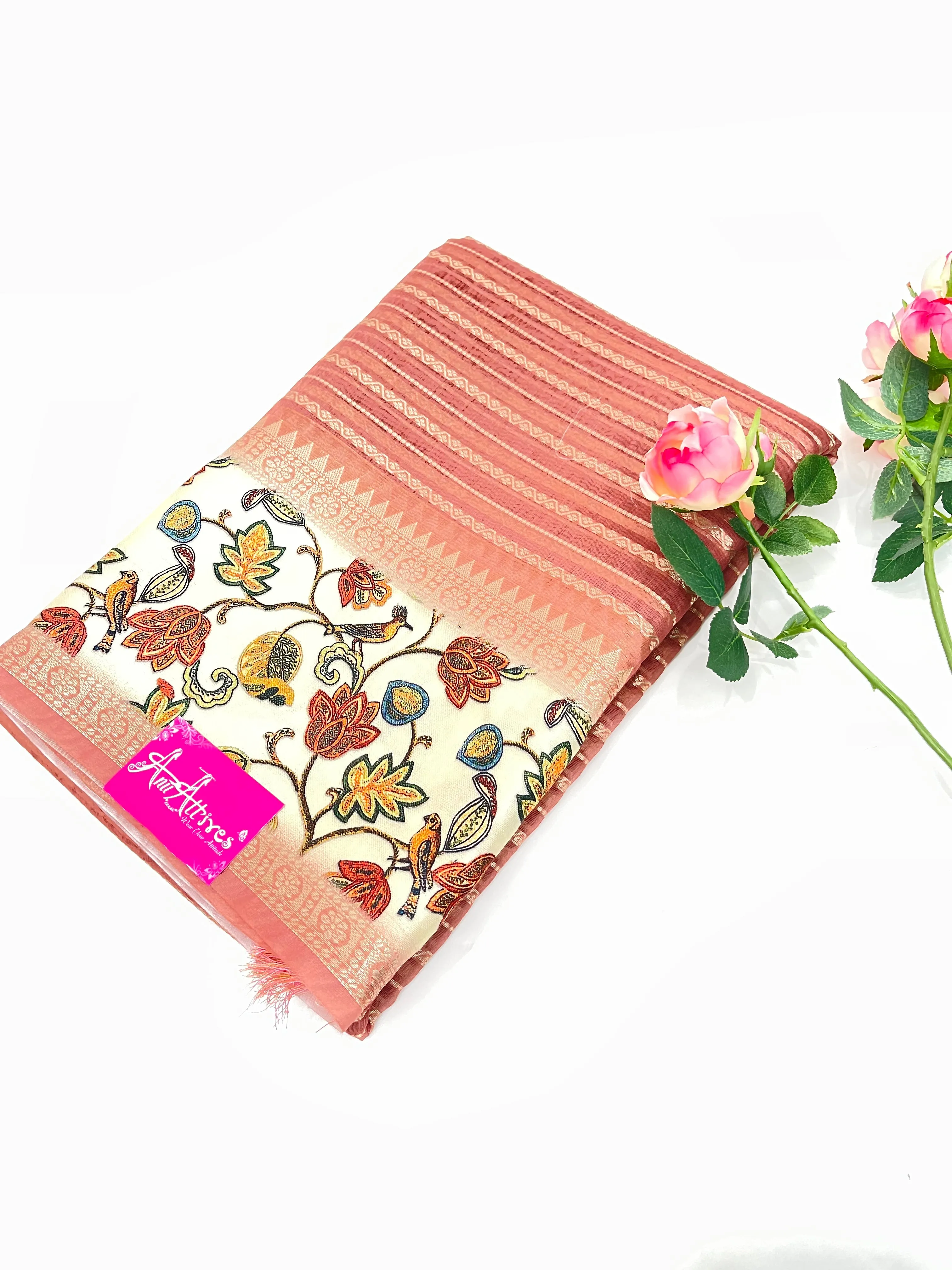 Chanderi silk saree Brown