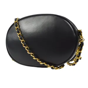 CHANEL 1989-1991 Oval Shoulder Bag Black Lambskin 48526
