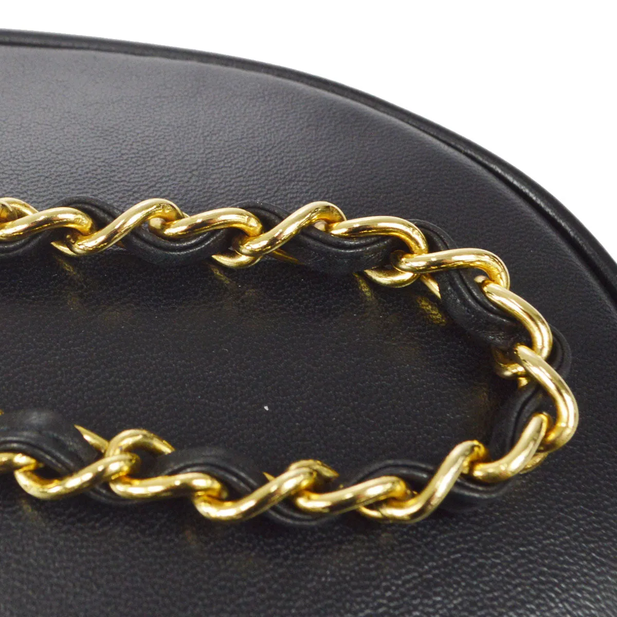 CHANEL 1989-1991 Oval Shoulder Bag Black Lambskin 48526