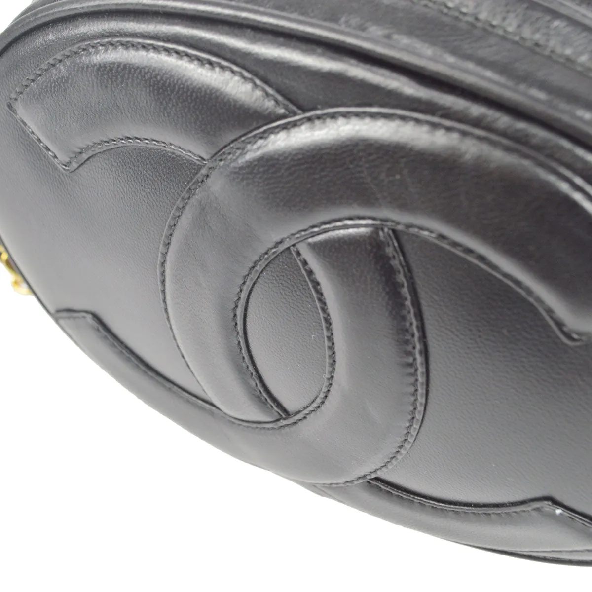 CHANEL 1989-1991 Oval Shoulder Bag Black Lambskin 48526