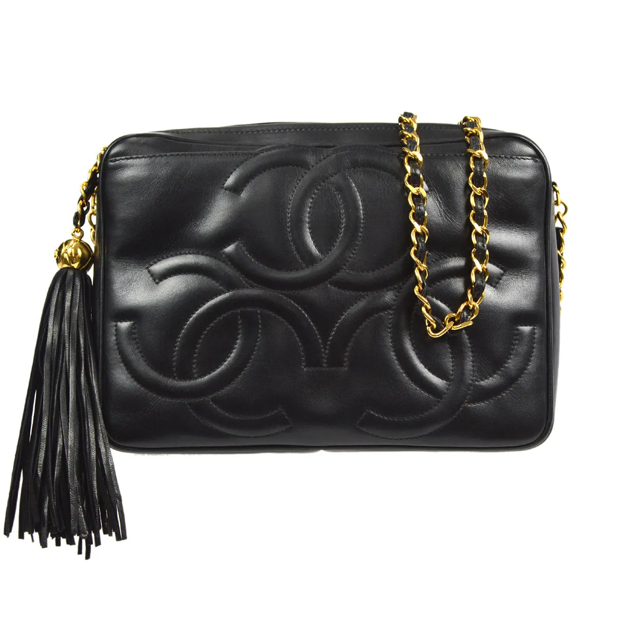 CHANEL 1994-1996 Triple CC Camera Bag Small Black Lambskin 66303