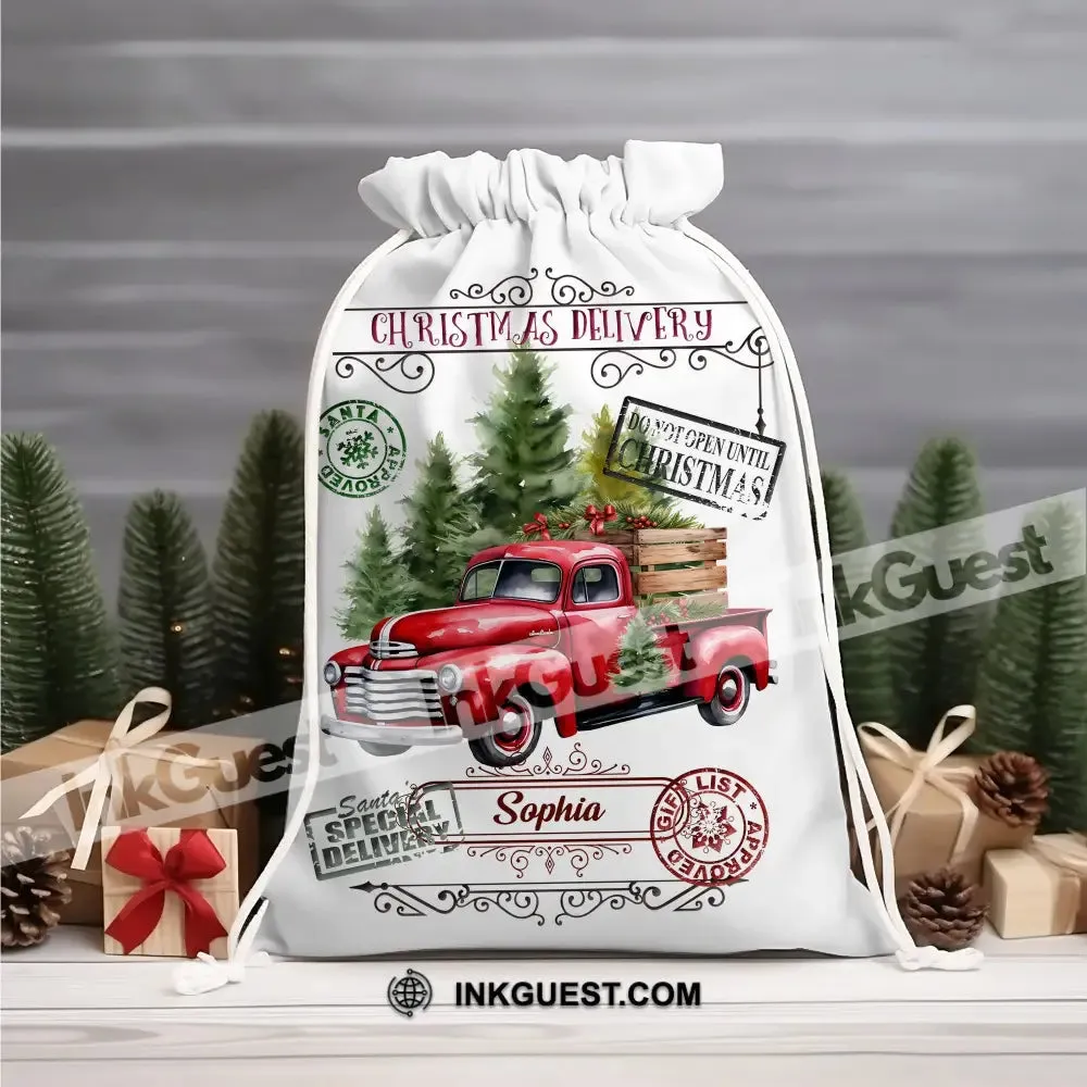 Christmas Delivery Car Custom Text, Personalized String Bag, Christmas Gift