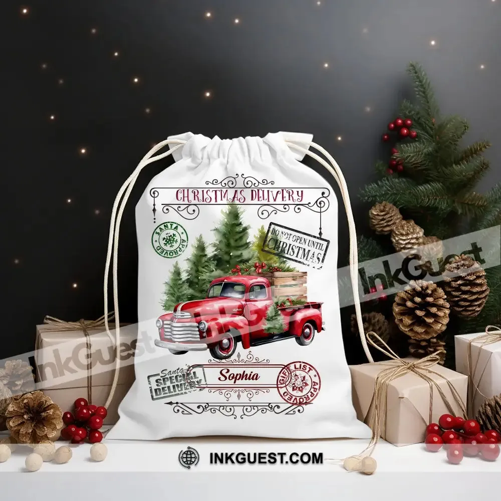 Christmas Delivery Car Custom Text, Personalized String Bag, Christmas Gift
