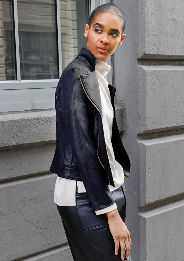 Clara Sunwoo Classic Liquid "Leather" Jacket With Hem Zip Details - Black