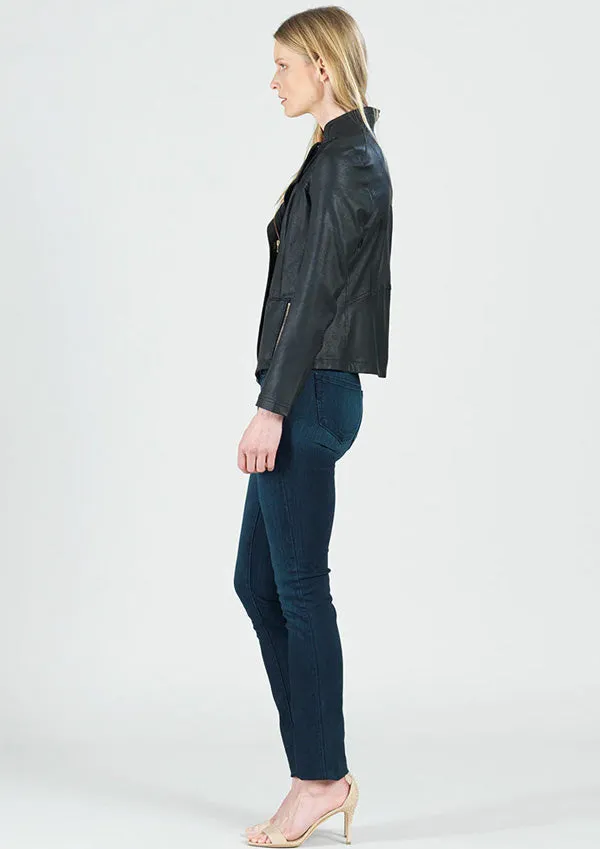 Clara Sunwoo Classic Liquid "Leather" Jacket With Hem Zip Details - Black