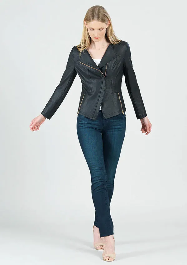 Clara Sunwoo Classic Liquid "Leather" Jacket With Hem Zip Details - Black