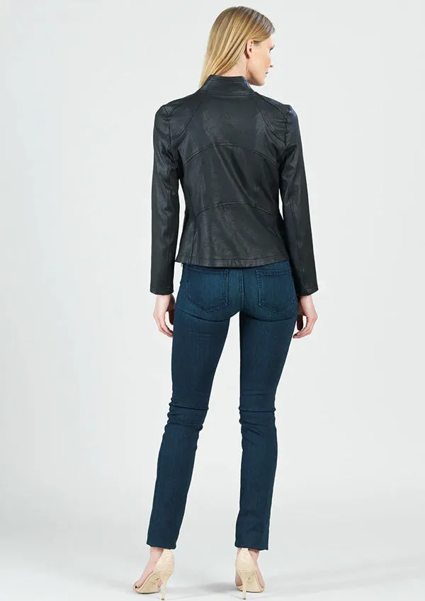 Clara Sunwoo Classic Liquid "Leather" Jacket With Hem Zip Details - Black
