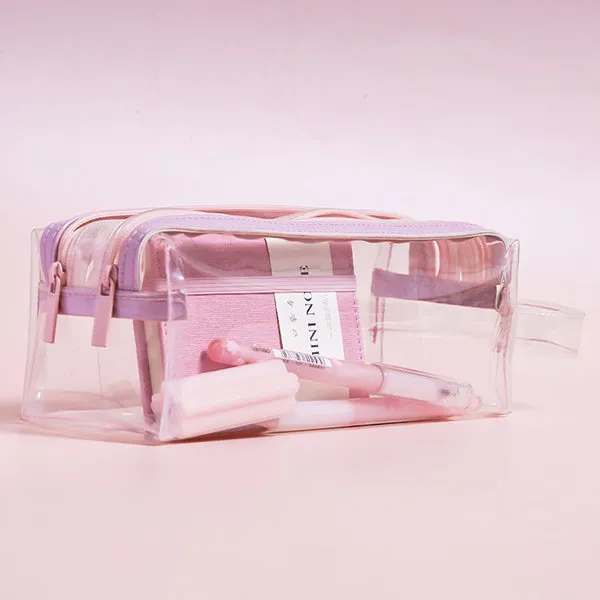 Clear Double Zippers Rectangular Pencil Case