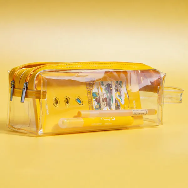 Clear Double Zippers Rectangular Pencil Case