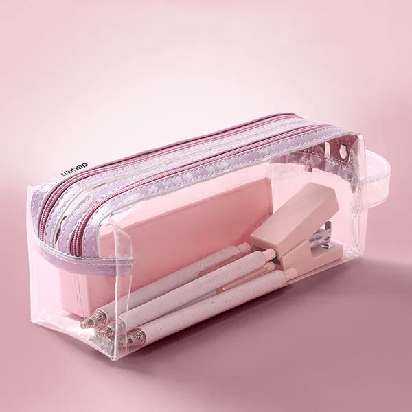 Clear Double Zippers Rectangular Pencil Case