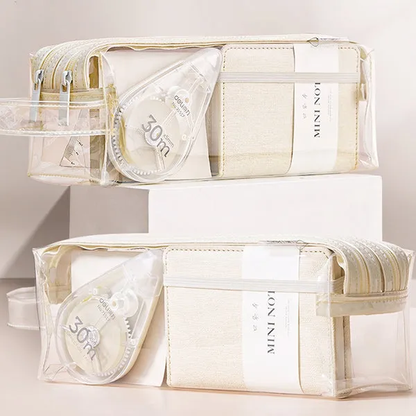 Clear Double Zippers Rectangular Pencil Case