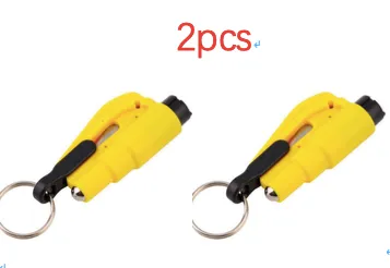 Color: Yellow 2pcs - 3 in 1 Emergency Mini Hammer Safety Auto Car