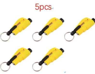 Color: Yellow 5pcs - 3 in 1 Emergency Mini Hammer Safety Auto Car
