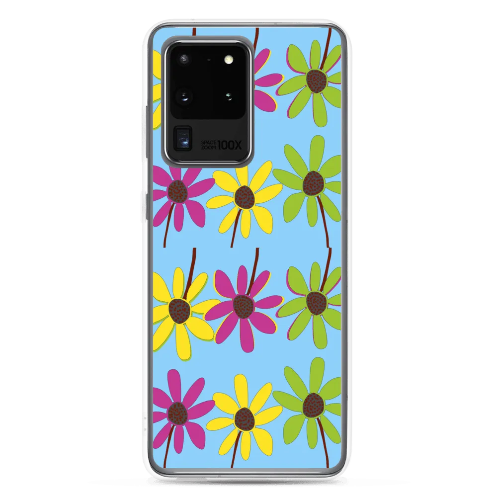 Colourful Hand Drawn Flower Petals Sky Blue Samsung Case