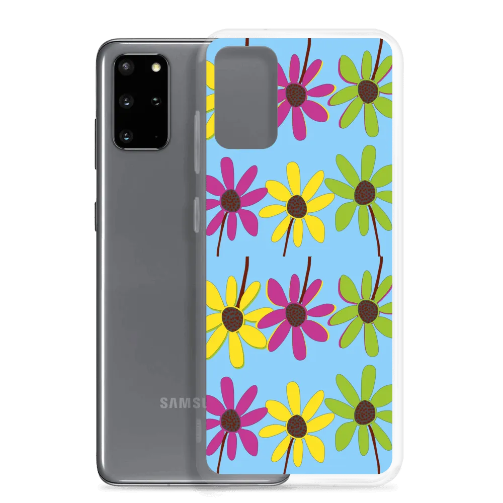 Colourful Hand Drawn Flower Petals Sky Blue Samsung Case