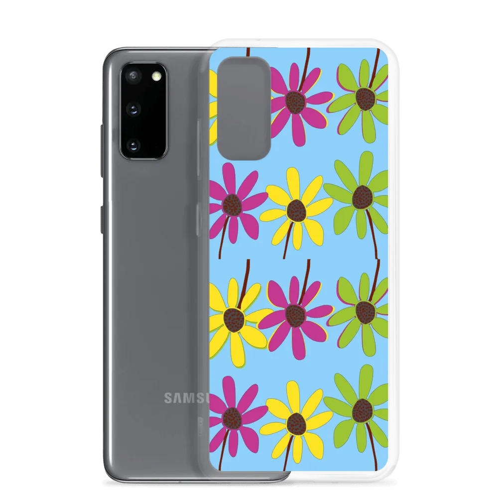Colourful Hand Drawn Flower Petals Sky Blue Samsung Case