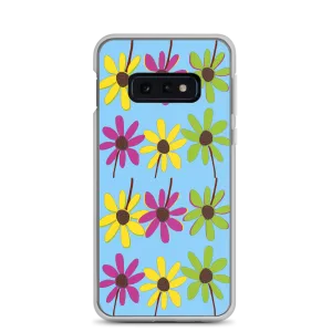 Colourful Hand Drawn Flower Petals Sky Blue Samsung Case