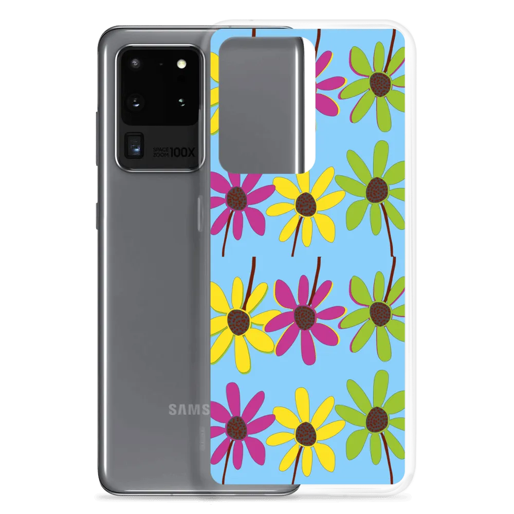Colourful Hand Drawn Flower Petals Sky Blue Samsung Case