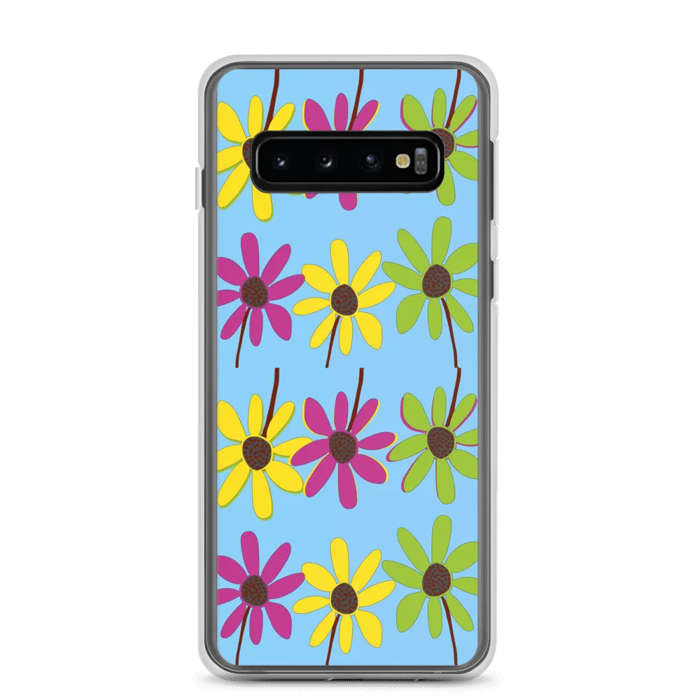Colourful Hand Drawn Flower Petals Sky Blue Samsung Case