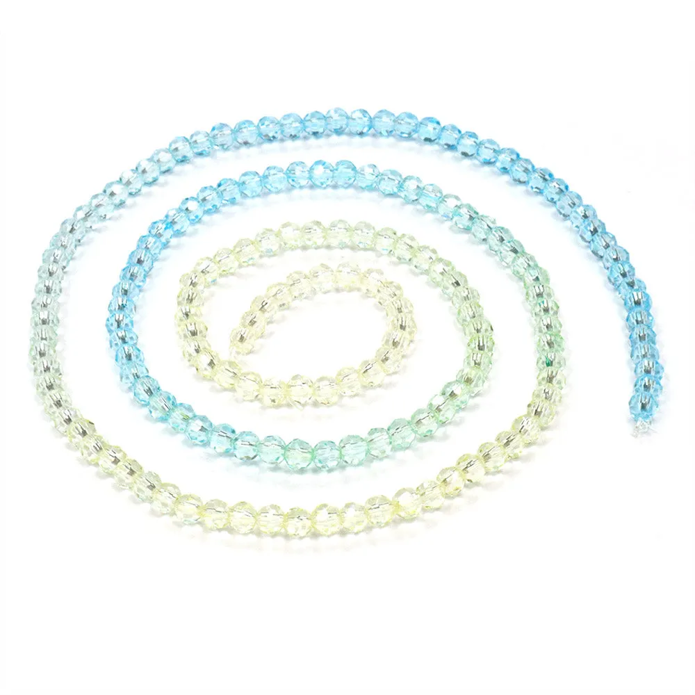 Crystal Faceted 3mm Round Beads - Blue to Yellow - 1 string